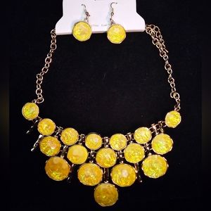 Yellow Multi Layer Bubble Necklace and Earrings set
